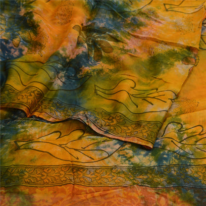 Sanskriti Vintage Saffron Tie-Dye Sarees Blend Georgette Sari Soft Craft Sustainable Fabric