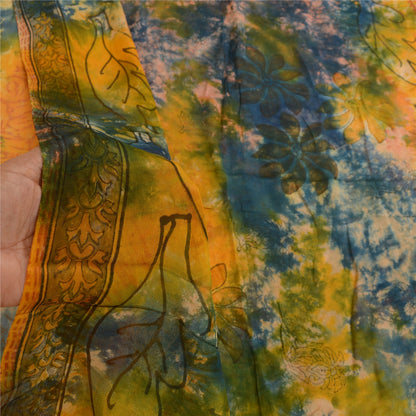 Sanskriti Vintage Saffron Tie-Dye Sarees Blend Georgette Sari Soft Craft Sustainable Fabric