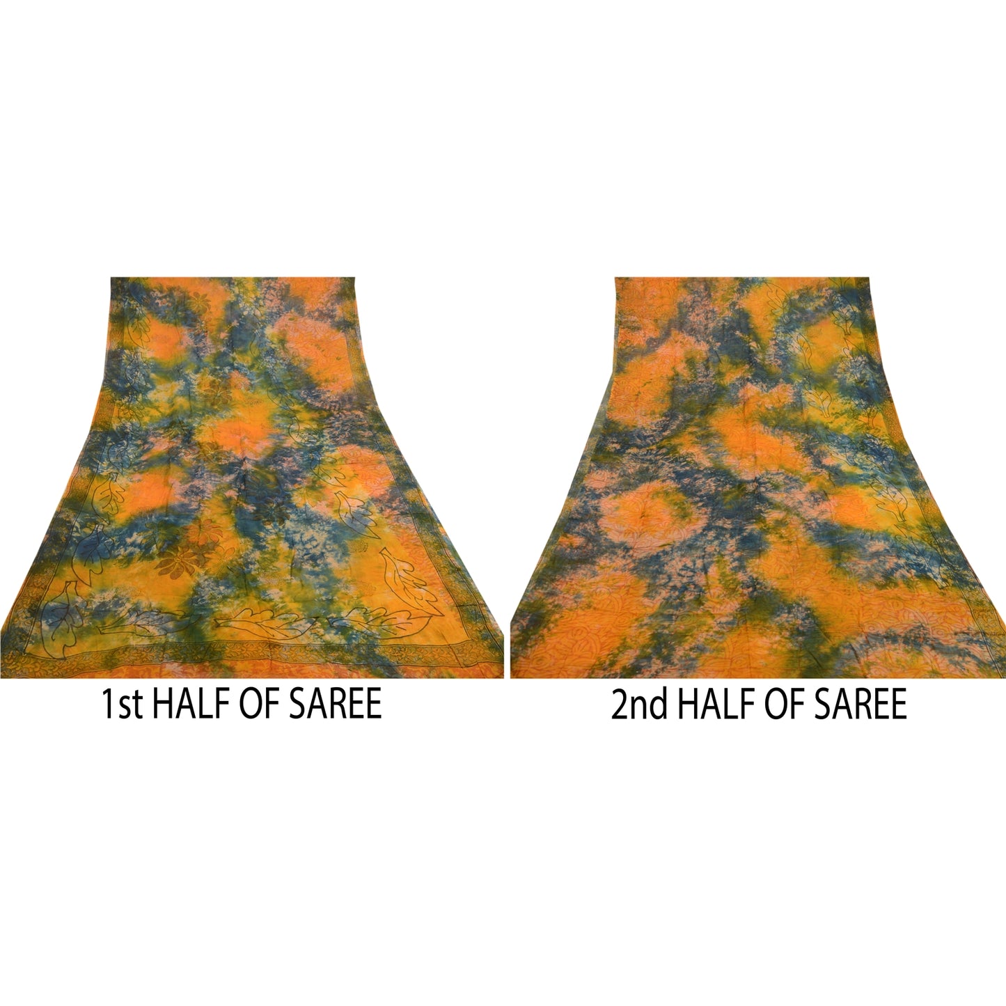 Sanskriti Vintage Saffron Tie-Dye Sarees Blend Georgette Sari Soft Craft Sustainable Fabric