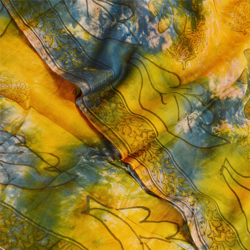 Sanskriti Vintage Saffron Tie-Dye Sarees Blend Georgette Sari Soft Craft Sustainable Fabric
