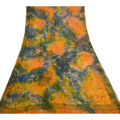 Sanskriti Vintage Saffron Tie-Dye Sarees Blend Georgette Sari Soft Craft Sustainable Fabric