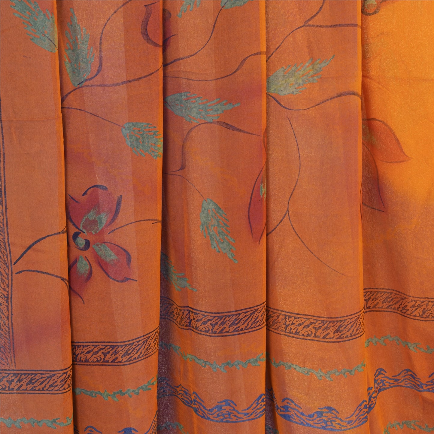 Sanskriti Vintage Blå Sarier Ren Georgette Silke Trykt Sari 5yd Håndværk Bæredygtigt Stoff
