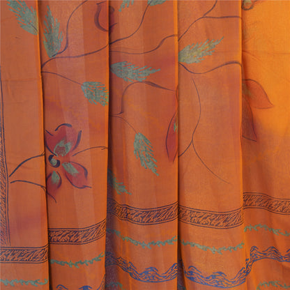 Sanskriti Vintage Blå Sarier Ren Georgette Silke Trykt Sari 5yd Håndværk Bæredygtigt Stoff