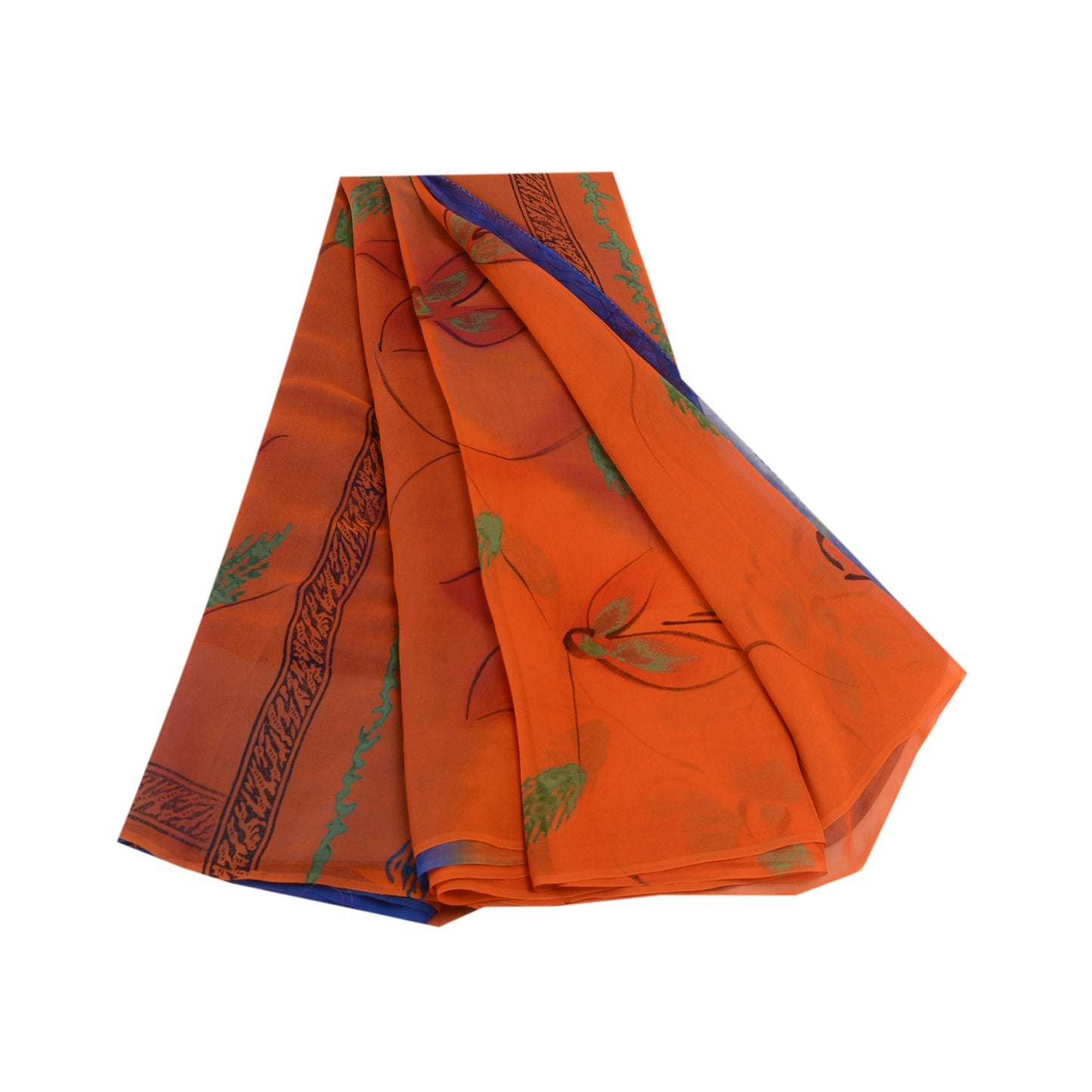 Sanskriti Vintage Blå Sarier Ren Georgette Silke Trykt Sari 5yd Håndværk Bæredygtigt Stoff