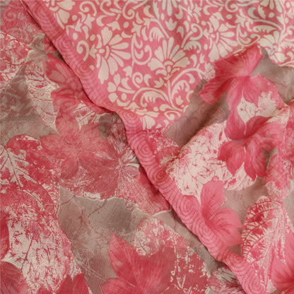 Sanskriti Vintage Pink Indian Sarees Chiffon Printed Sari Floral Craft Sustainable Fabric