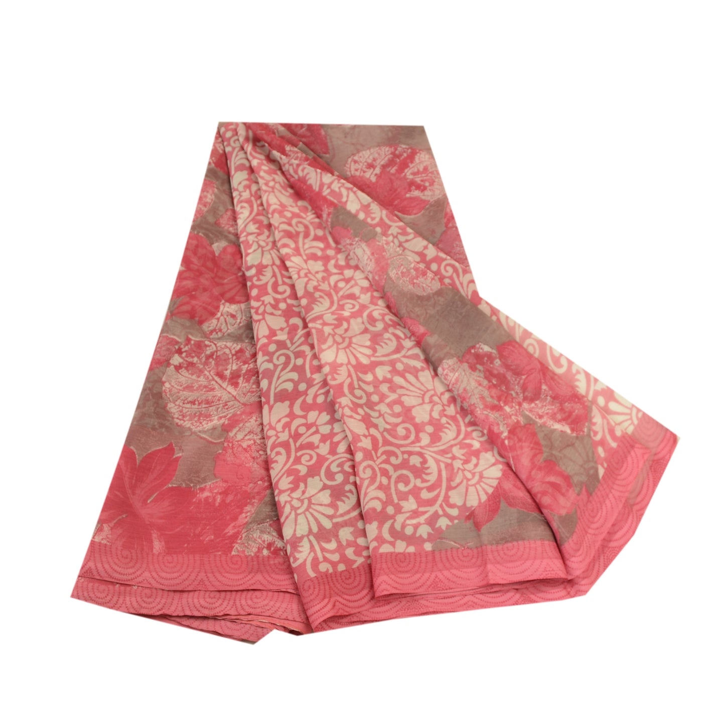 Sanskriti Vintage Pink Indian Sarees Chiffon Printed Sari Floral Craft Sustainable Fabric