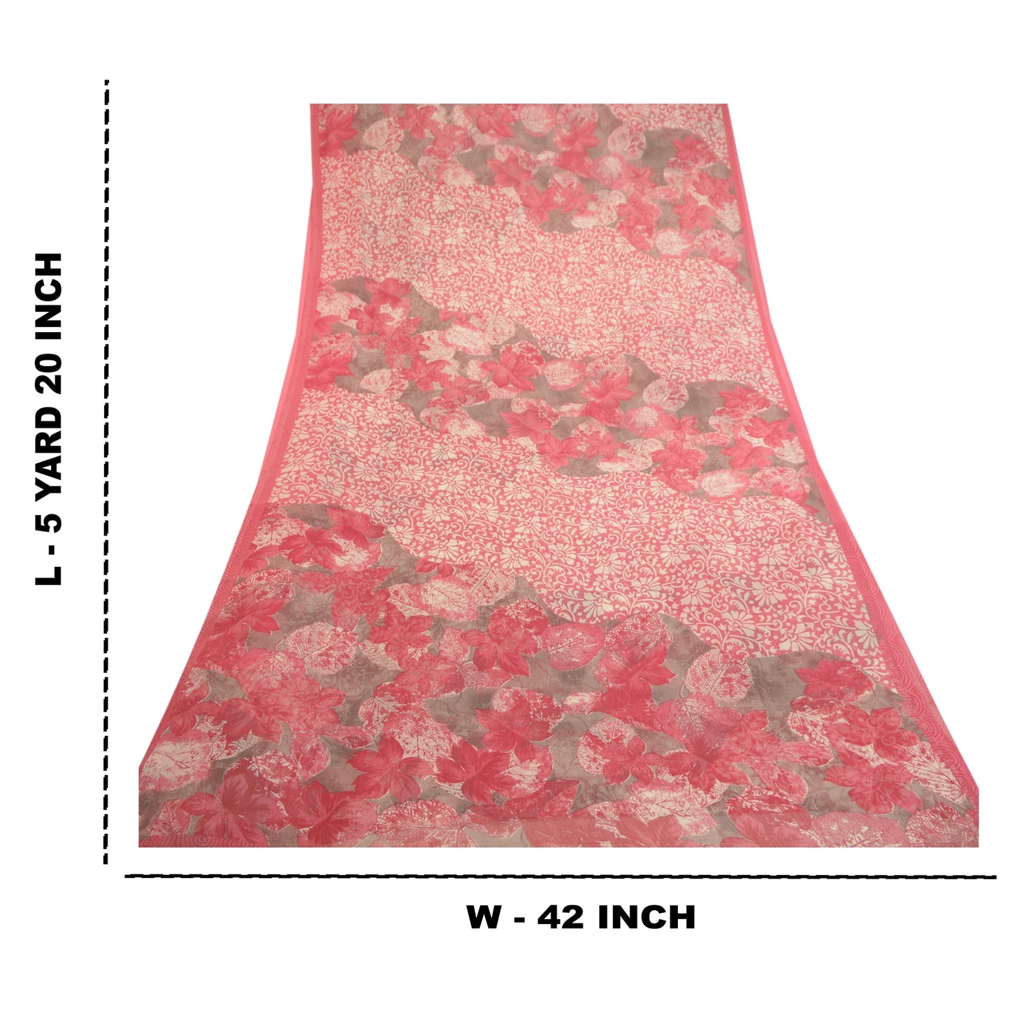 Sanskriti Vintage Pink Indian Sarees Chiffon Printed Sari Floral Craft Sustainable Fabric