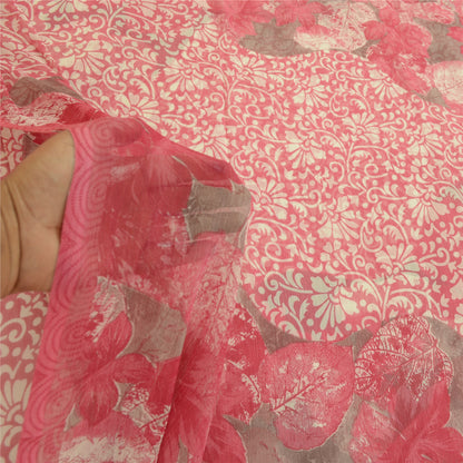 Sanskriti Vintage Pink Indian Sarees Chiffon Printed Sari Floral Craft Sustainable Fabric