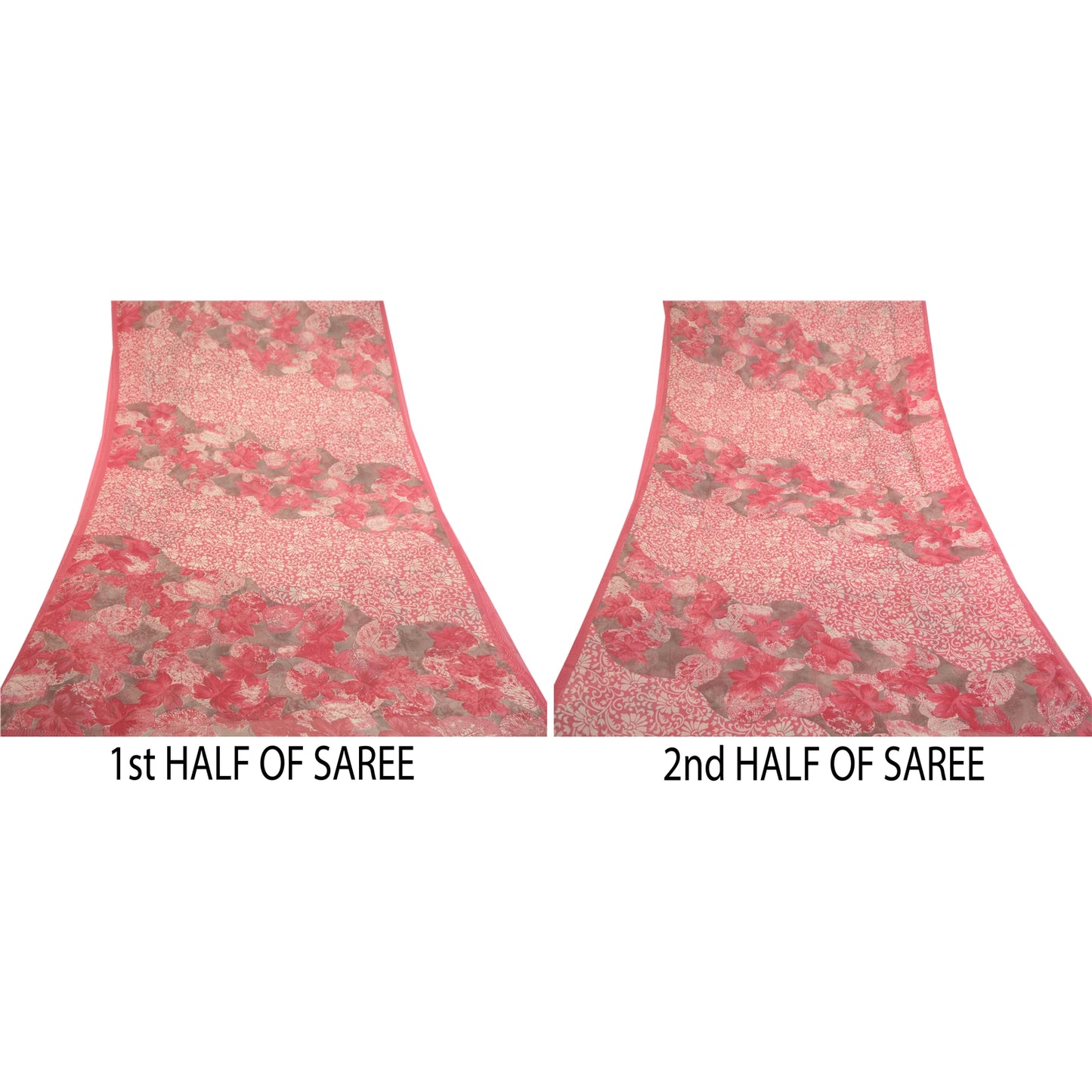 Sanskriti Vintage Pink Indian Sarees Chiffon Printed Sari Floral Craft Sustainable Fabric