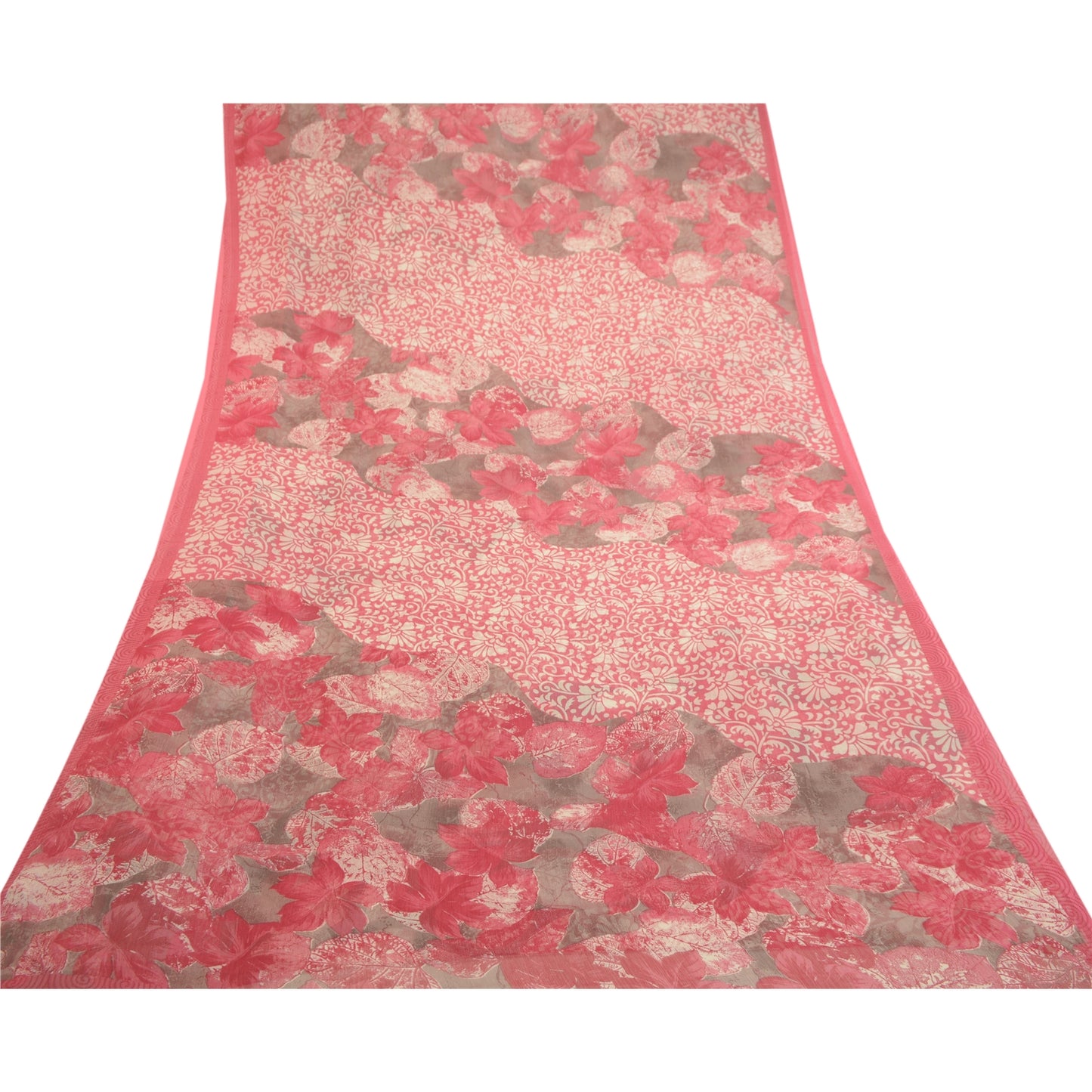 Sanskriti Vintage Pink Indian Sarees Chiffon Printed Sari Floral Craft Sustainable Fabric