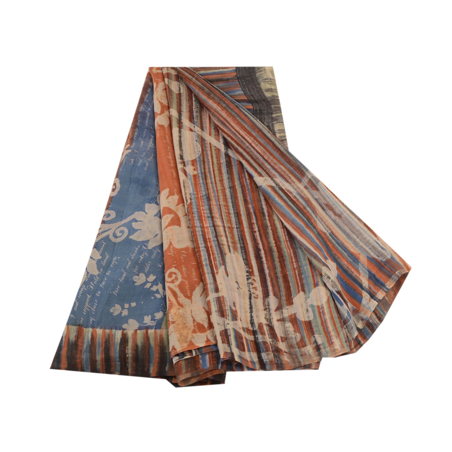 Sanskriti Vintage Multi Sarees Pure Georgette Silk Printed Sari 5yd Craft Sustainable Fabric