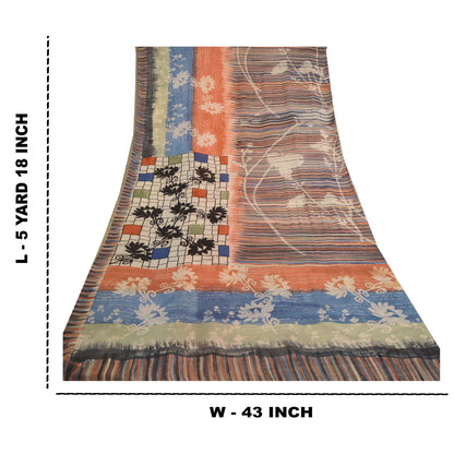 Sanskriti Vintage Multi Sarees Pure Georgette Silk Printed Sari 5yd Craft Sustainable Fabric