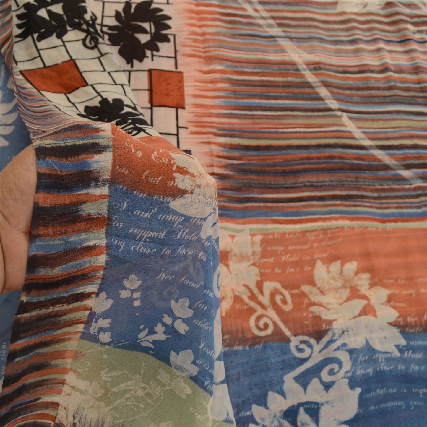 Sanskriti Vintage Multi Sarees Pure Georgette Silk Printed Sari 5yd Craft Sustainable Fabric