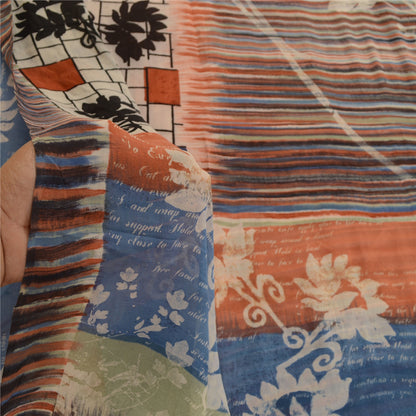 Sanskriti Vintage Multi Sarees Pure Georgette Silk Printed Sari 5yd Craft Sustainable Fabric