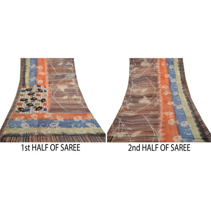 Sanskriti Vintage Multi Sarees Pure Georgette Silk Printed Sari 5yd Craft Sustainable Fabric