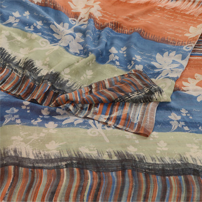 Sanskriti Vintage Multi Sarees Pure Georgette Silk Printed Sari 5yd Craft Sustainable Fabric