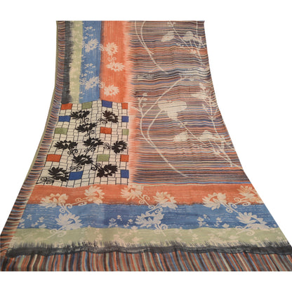 Sanskriti Vintage Multi Sarees Pure Georgette Silk Printed Sari 5yd Craft Sustainable Fabric