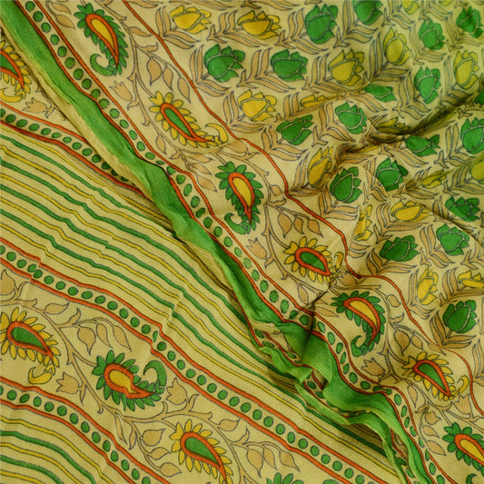 Sanskriti Vintage Green Sarees Georgette Silk Printed Sari 5YD Craft Sustainable Fabric