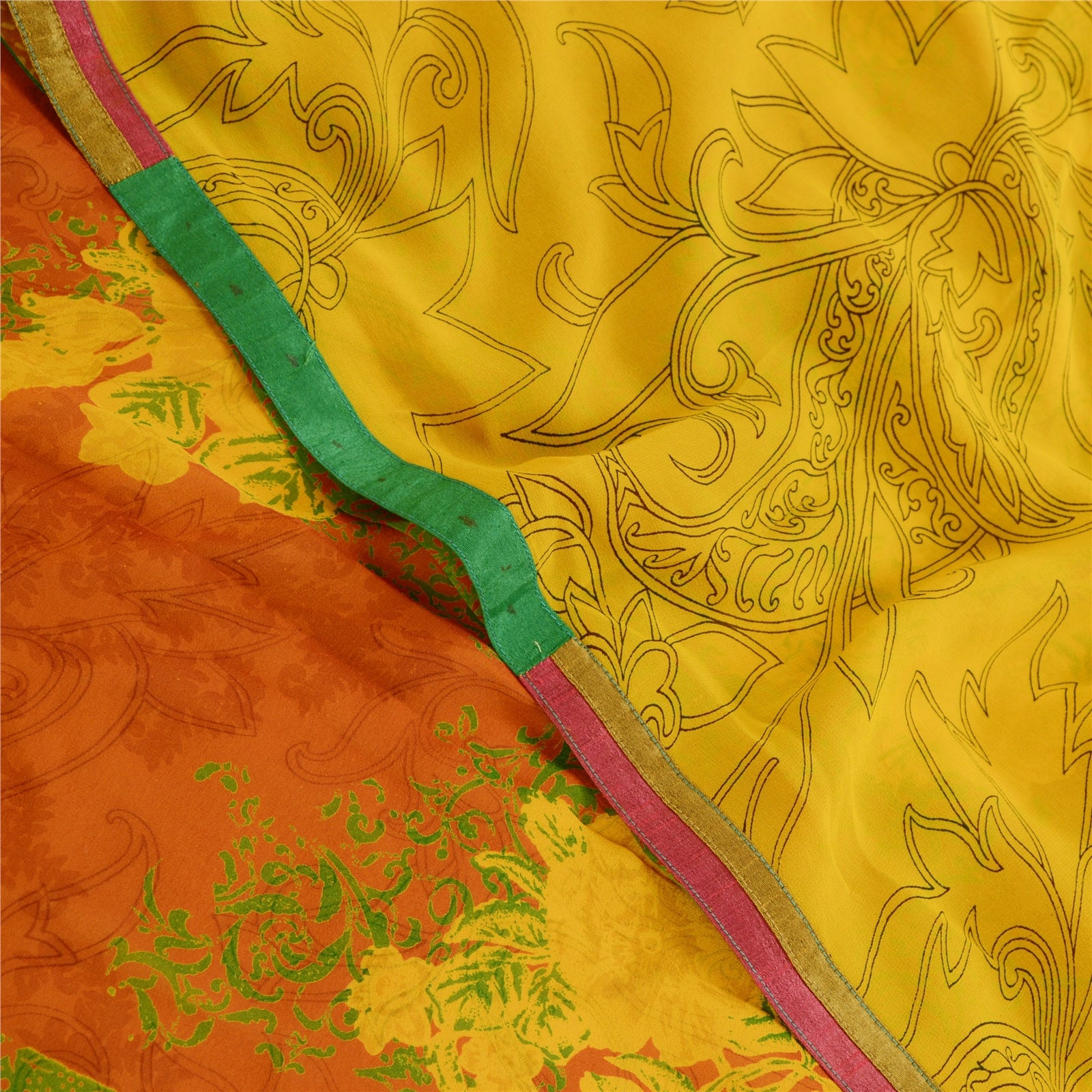 Sanskriti Vintage Yellow Sarees Pure Georgette Silk Printed Sari Craft Sustainable Fabric
