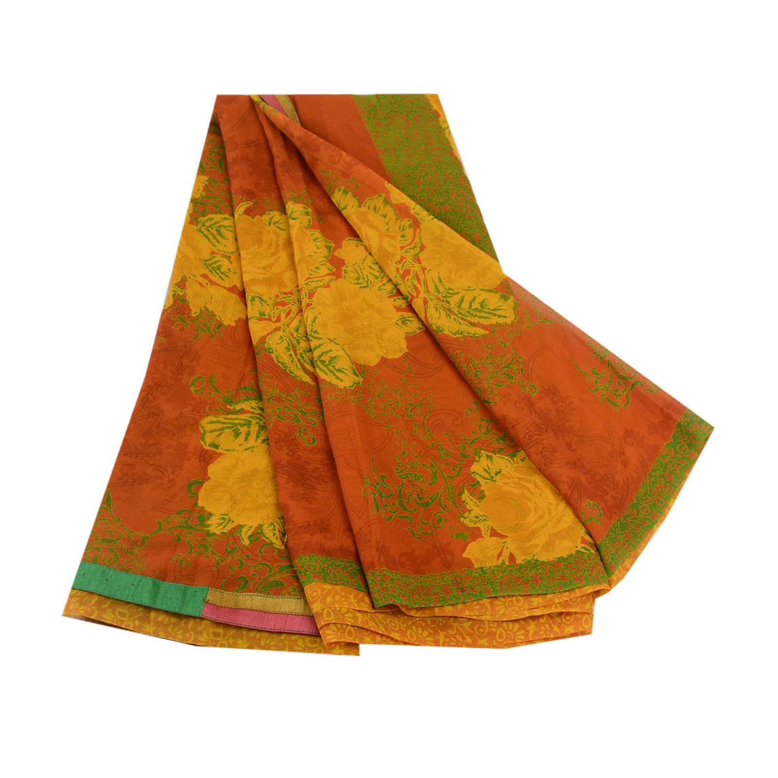 Sanskriti Vintage Yellow Sarees Pure Georgette Silk Printed Sari Craft Sustainable Fabric