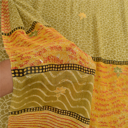 Sanskriti Vintage Green Embroidered Print Sarees Pure Georgette Silk Sari Sustainable Fabric