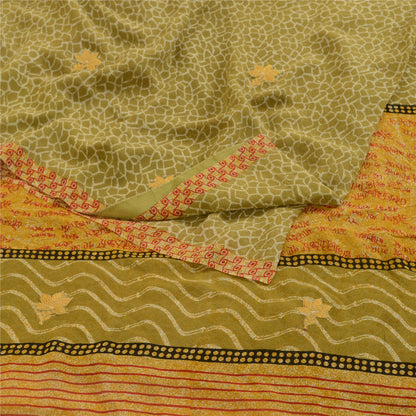 Sanskriti Vintage Green Embroidered Print Sarees Pure Georgette Silk Sari Sustainable Fabric