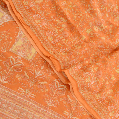 Sanskriti Vintage Indian Orange Sarees Georgette Printed Sari 5yd Craft Sustainable Fabric