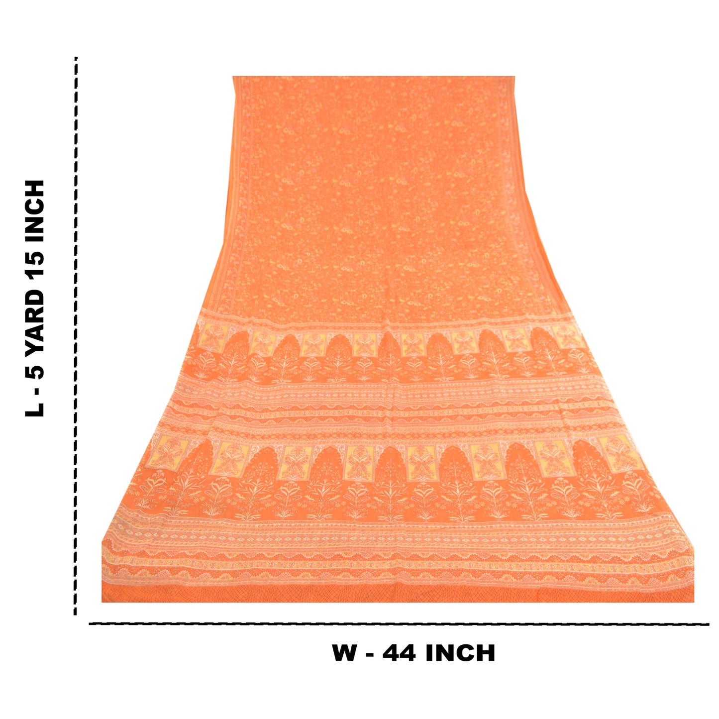 Sanskriti Vintage Indian Orange Sarees Georgette Printed Sari 5yd Craft Sustainable Fabric