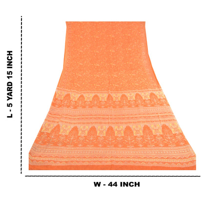 Sanskriti Vintage Indian Orange Sarees Georgette Printed Sari 5yd Craft Sustainable Fabric