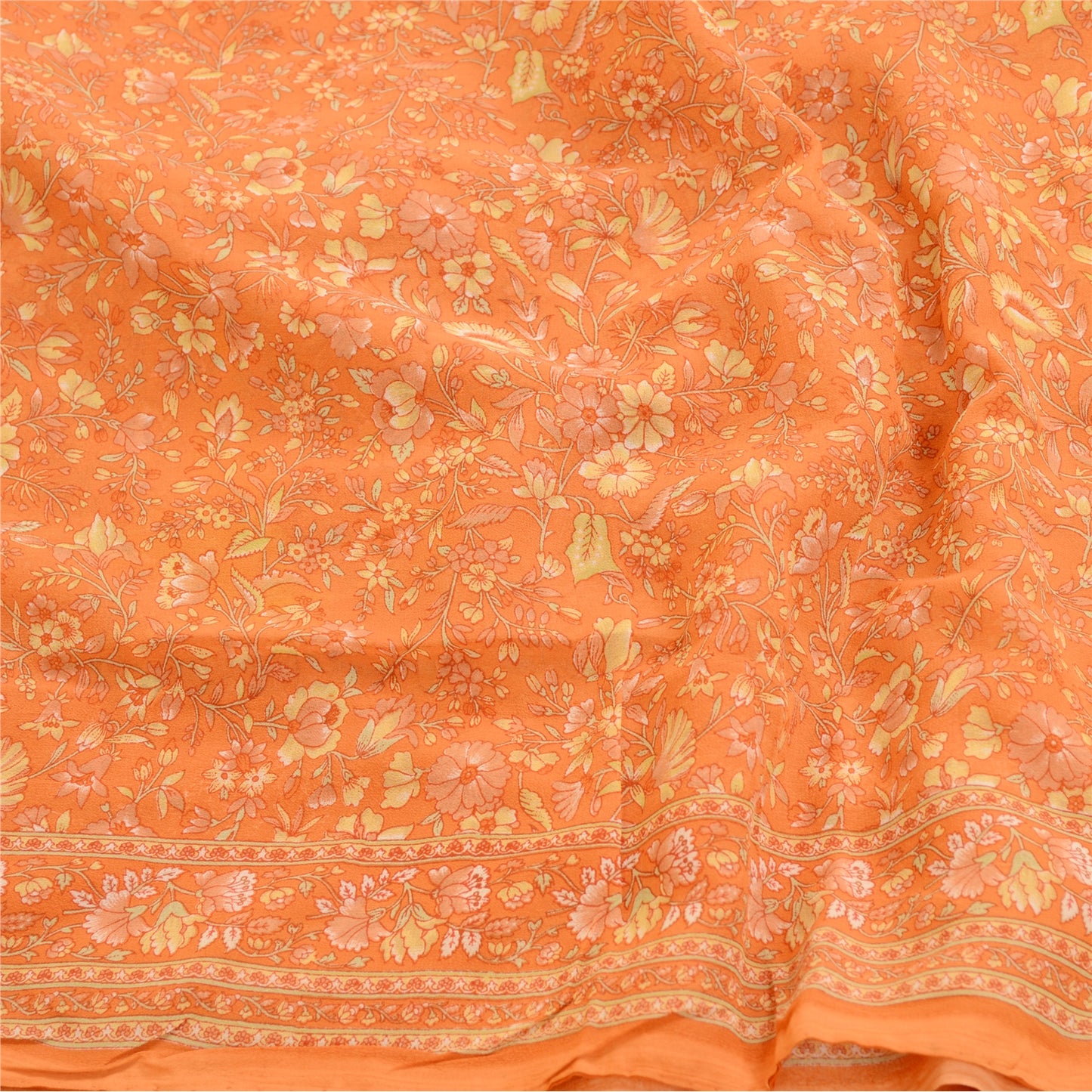 Sanskriti Vintage Indian Orange Sarees Georgette Printed Sari 5yd Craft Sustainable Fabric