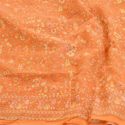 Sanskriti Vintage Indian Orange Sarees Georgette Printed Sari 5yd Craft Sustainable Fabric