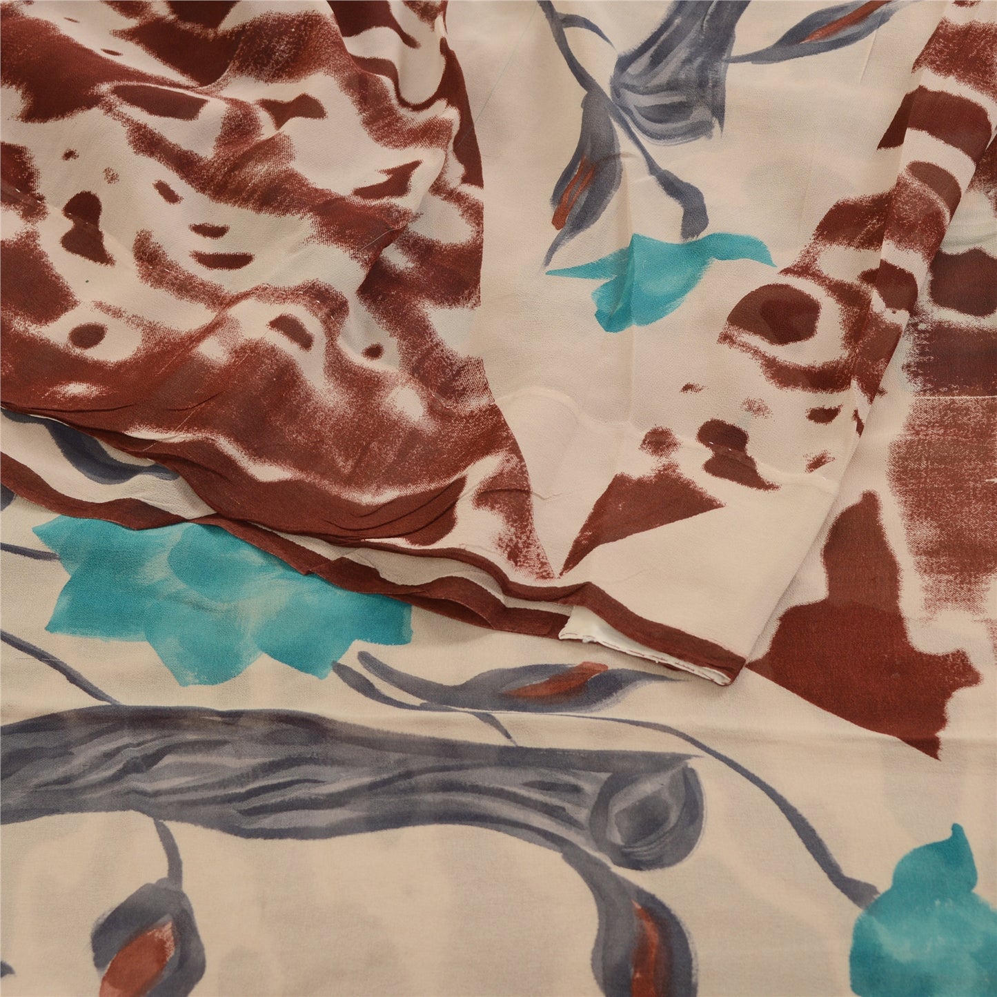 Sanskriti Vintage 100% Pure Georgette Silk Multicolor Printed Sarees 5Yd Craft Fabric Home Decor, Women Floral Outfit, Silk Scrap