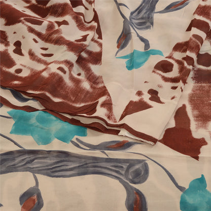 Sanskriti Vintage 100% Pure Georgette Silk Multicolor Printed Sarees 5Yd Craft Fabric Home Decor, Women Floral Outfit, Silk Scrap