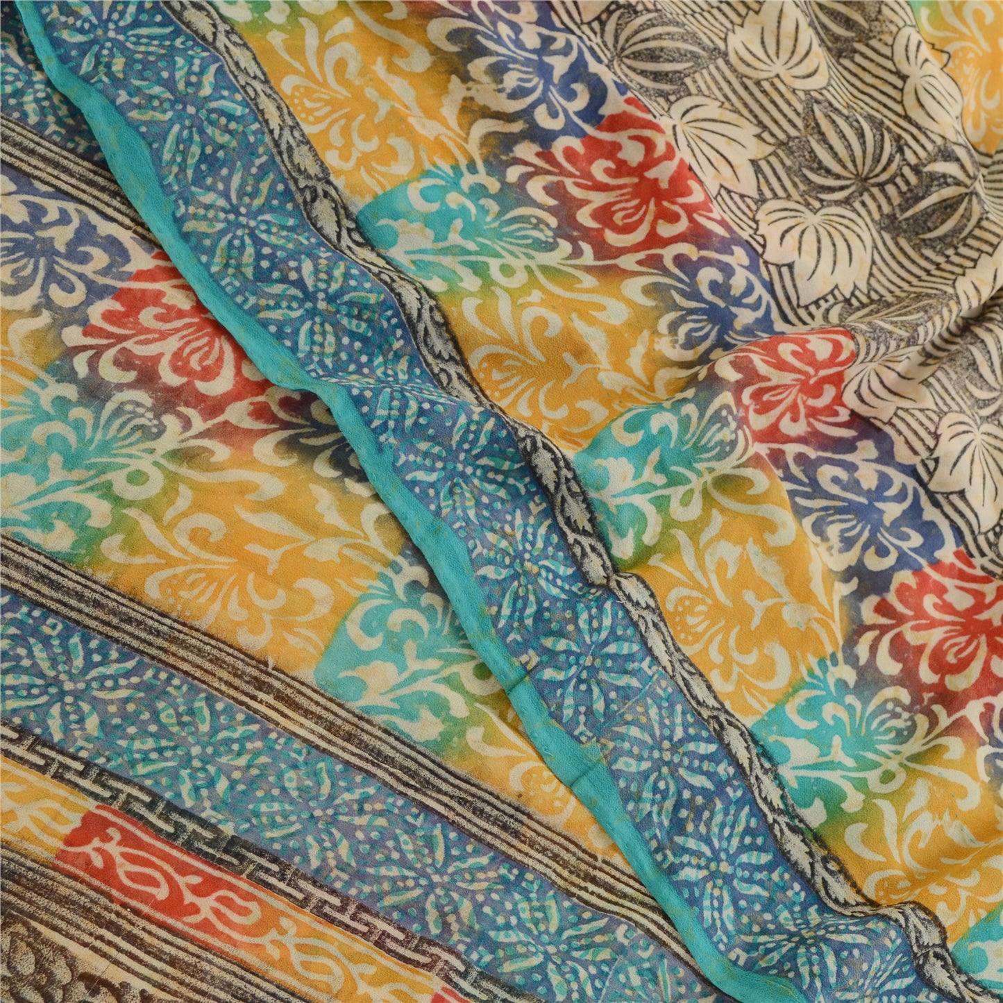 Sanskriti Vintage Multi Sarees Pure Georgette Silk Printed Sari 5yd Craft Sustainable Fabric