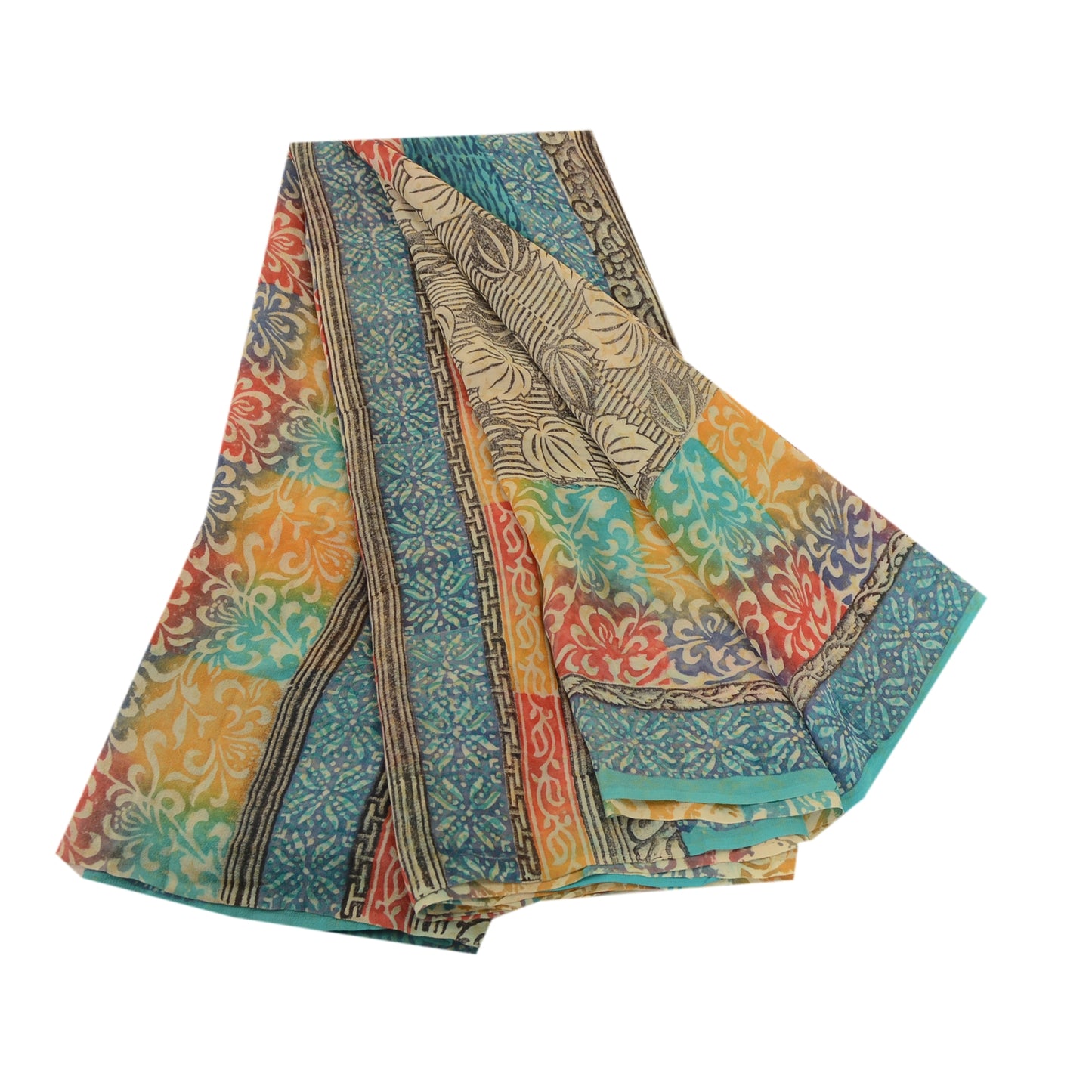 Sanskriti Vintage Multi Sarees Pure Georgette Silk Printed Sari 5yd Craft Sustainable Fabric