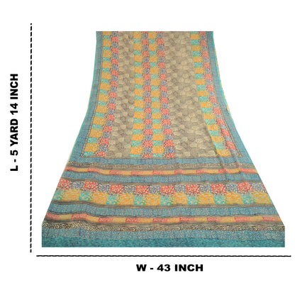 Sanskriti Vintage Multi Sarees Pure Georgette Silk Printed Sari 5yd Craft Sustainable Fabric