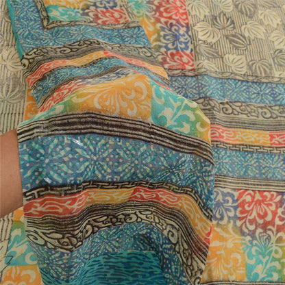 Sanskriti Vintage Multi Sarees Pure Georgette Silk Printed Sari 5yd Craft Sustainable Fabric
