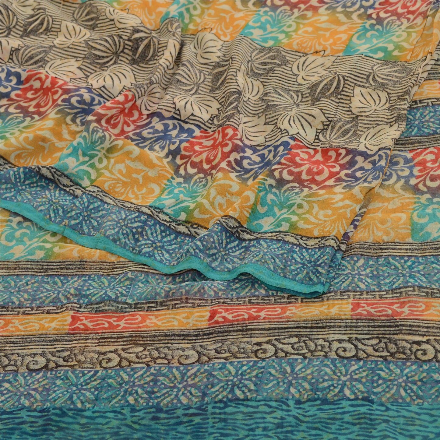 Sanskriti Vintage Multi Sarees Pure Georgette Silk Printed Sari 5yd Craft Sustainable Fabric
