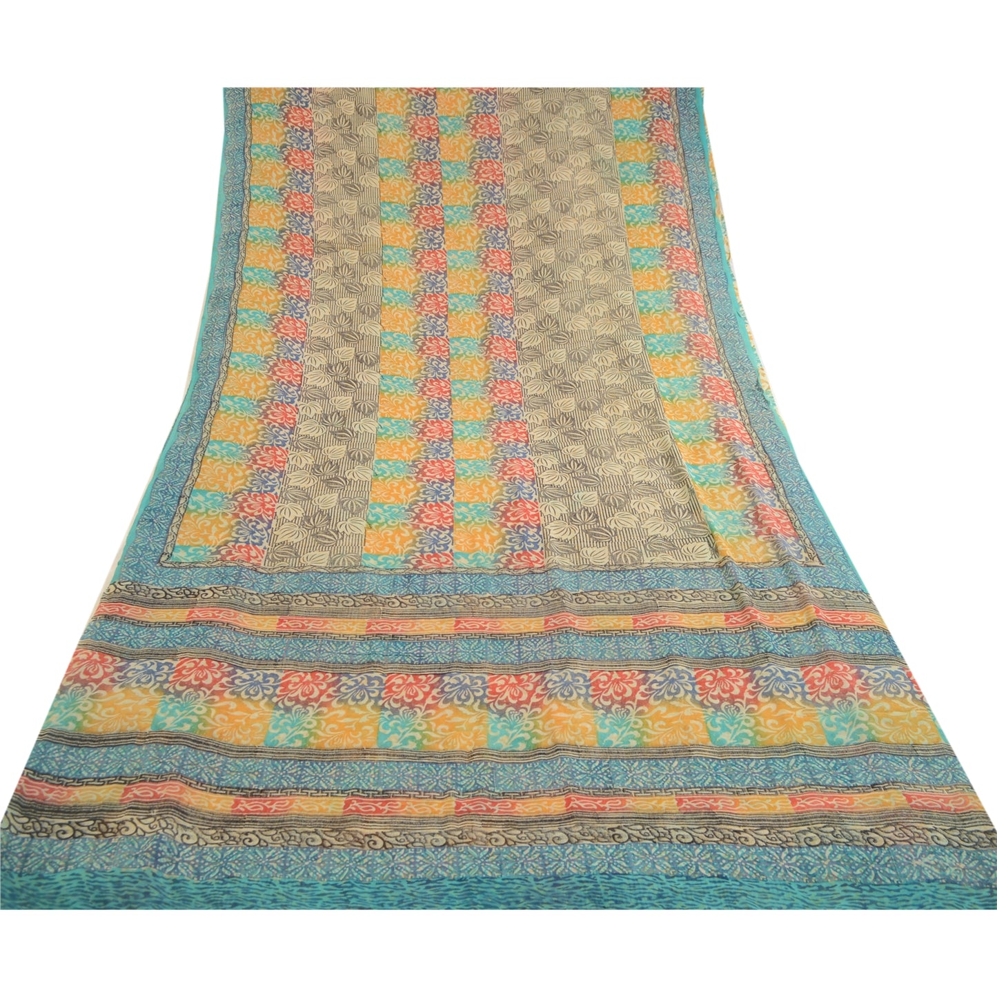 Sanskriti Vintage Multi Sarees Pure Georgette Silk Printed Sari 5yd Craft Sustainable Fabric