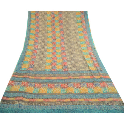 Sanskriti Vintage Multi Sarees Pure Georgette Silk Printed Sari 5yd Craft Sustainable Fabric