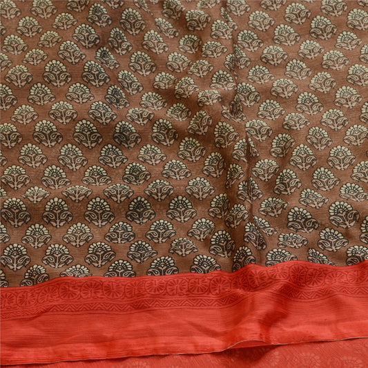 Sanskriti Vintage Sarees Brun Trykt Georgette Sari Blomsterprint 5 m Håndværk Bæredygtigt Stof