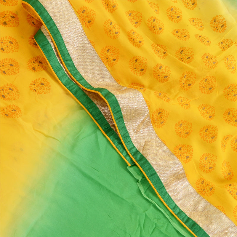Sanskriti Vintage Sarees Print Broderet Grøn Ren Georgette Silke Sari Bæredygtigt Stof