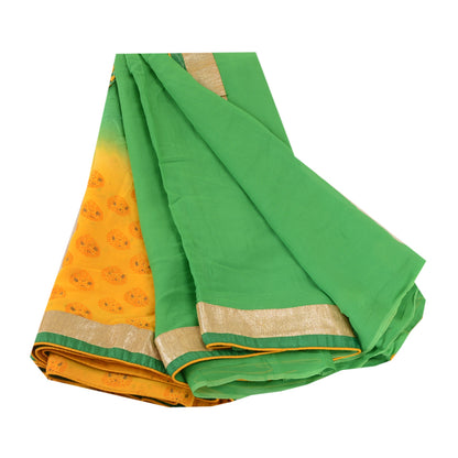 Sanskriti Vintage Sarees Print Broderet Grøn Ren Georgette Silke Sari Bæredygtigt Stof