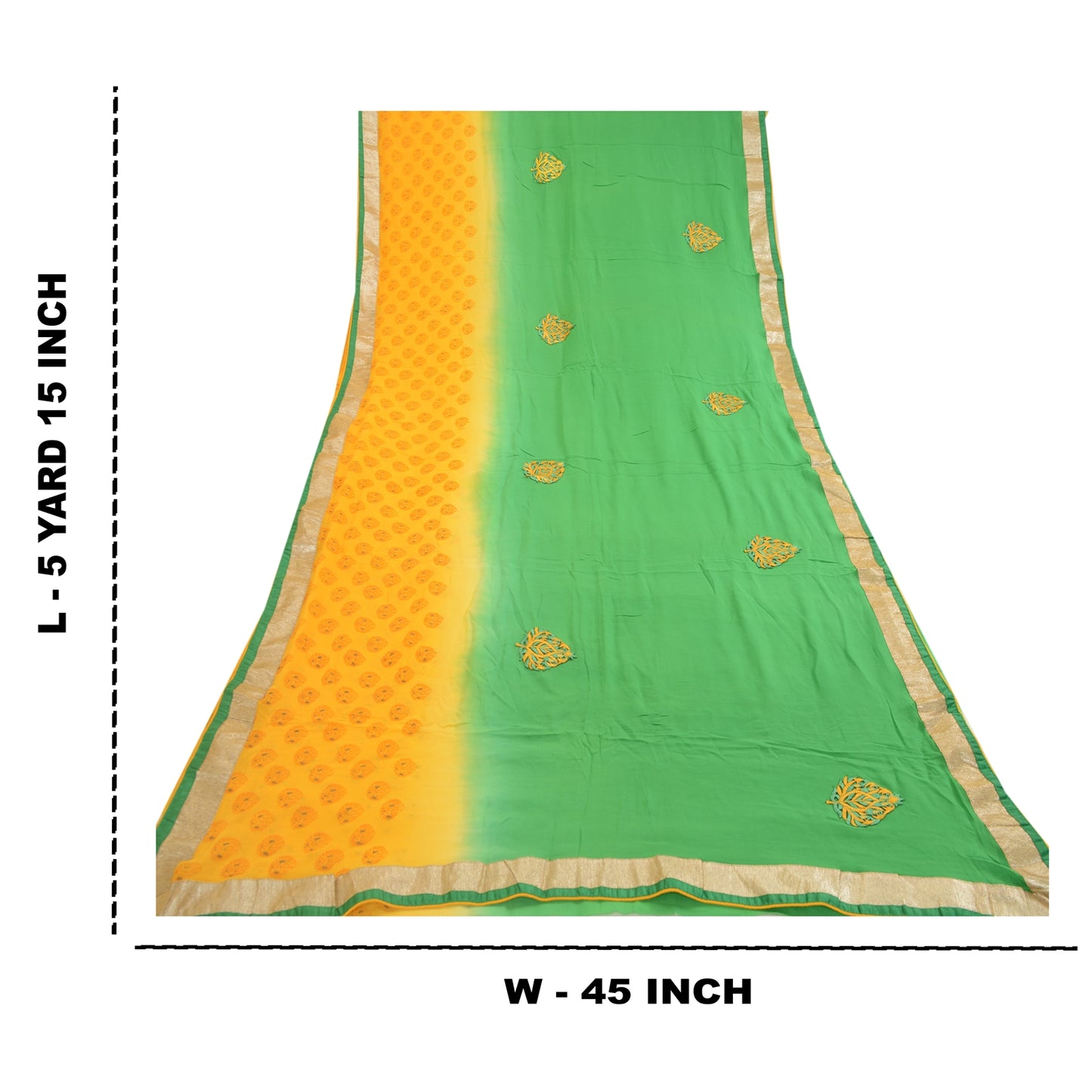 Sanskriti Vintage Sarees Print Broderet Grøn Ren Georgette Silke Sari Bæredygtigt Stof