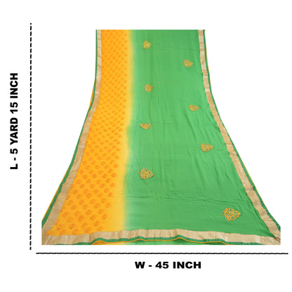 Sanskriti Vintage Sarees Print Broderet Grøn Ren Georgette Silke Sari Bæredygtigt Stof