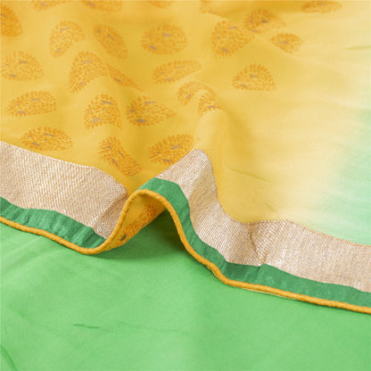Sanskriti Vintage Sarees Print Broderet Grøn Ren Georgette Silke Sari Bæredygtigt Stof