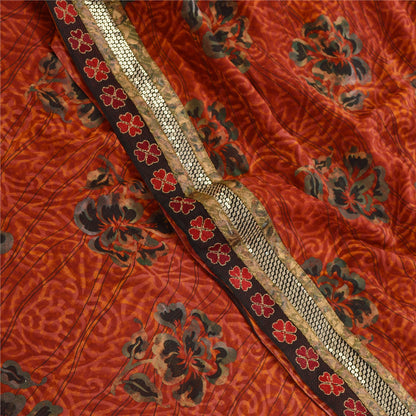 Sanskriti Vintage Sarees Print Patch Mørkerød Ren Georgette Silke Sari Bæredygtigt Stof