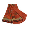 Sanskriti Vintage Sarees Print Patch Mørkerød Ren Georgette Silke Sari Bæredygtigt Stof