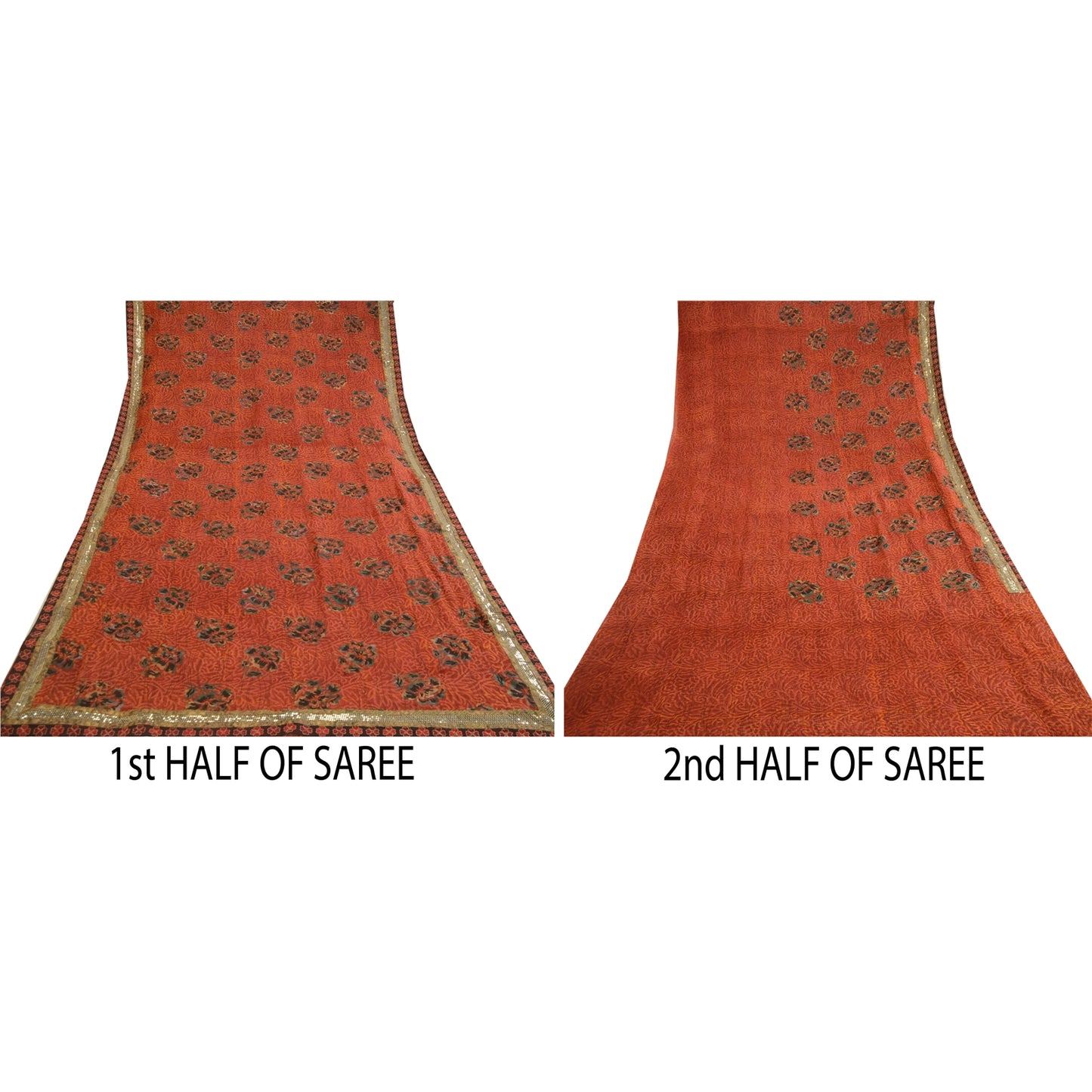 Sanskriti Vintage Sarees Print Patch Mørkerød Ren Georgette Silke Sari Bæredygtigt Stof