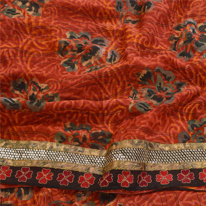Sanskriti Vintage Sarees Print Patch Mørkerød Ren Georgette Silke Sari Bæredygtigt Stof